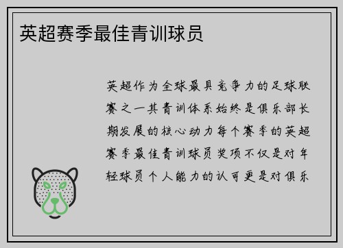 英超赛季最佳青训球员