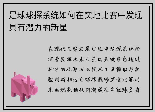 足球球探系统如何在实地比赛中发现具有潜力的新星